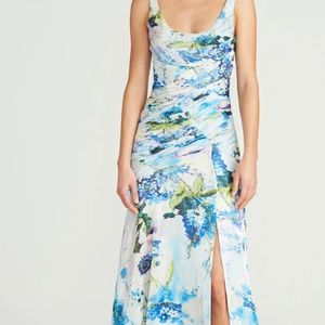 NWT Theia Couture MINA DRAPED LIQUID GOWN Satin Designer Floral Gown Sz 2